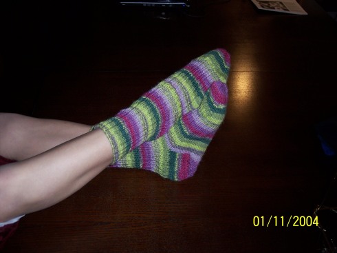 N modeling her new socks